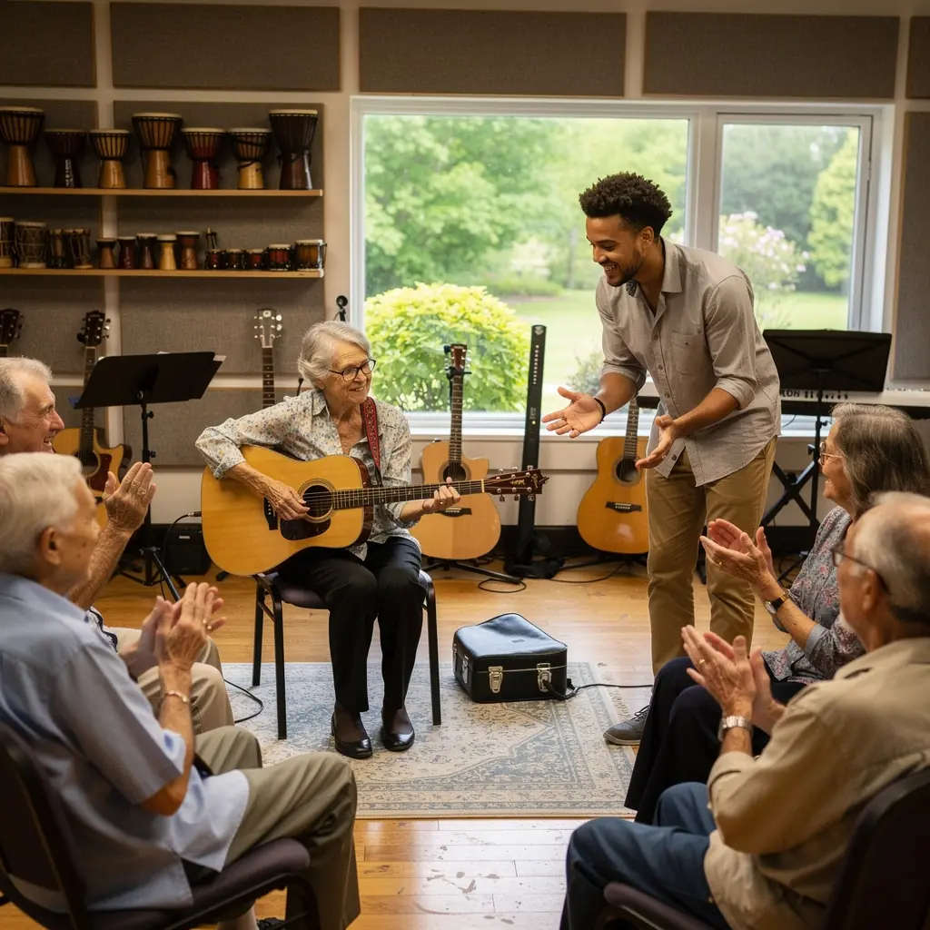 Seniors, kas piedalās rehabilitācijas nodarbībās, uzlabojot savu fizisko stāvokli.